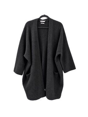 Vince Womens M 100% Cashmere Open Front Draped Cardigan Black Quiet Luxury